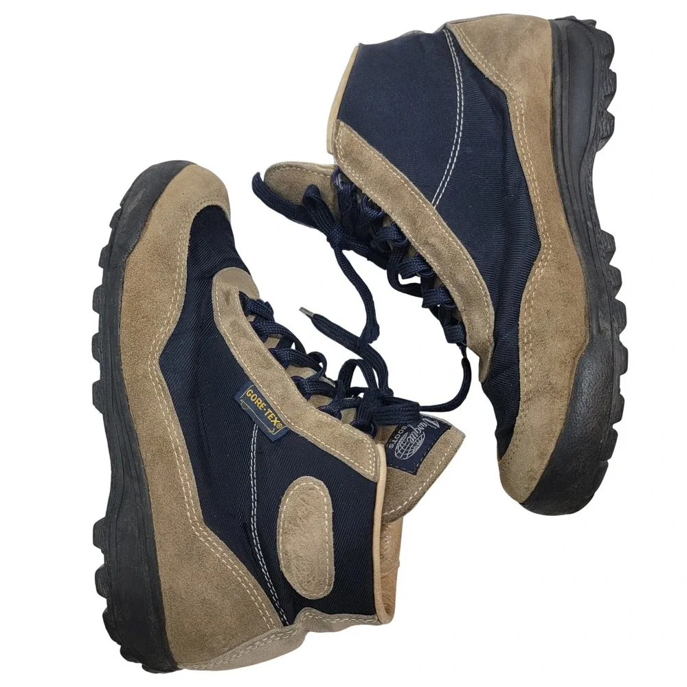 VTG Vasque Skywalk 7534 Gore-Tex 9 M Hiking Boots Navy Tan Made in Italy EUC